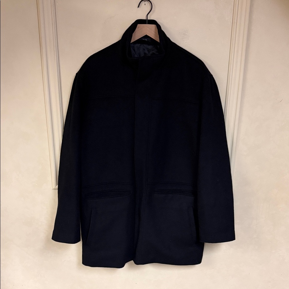 JF J. Ferrar Black Wool Blend Modern Fit Jacket Full Zip Mock Neck Coat Men's L